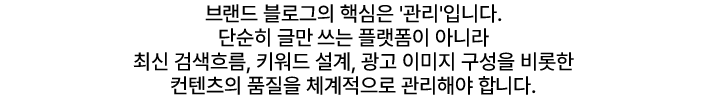 브랜드 블로그의 핵심은 '관리'입니다. 단순히 글만 쓰는 플랫폼이 아니라 최신 검색흐름, 키워드 설계, 광고 이미지 구성을 비롯한 컨텐츠의 품질을 체계적으로 관리해야 합니다.